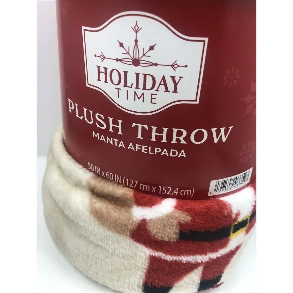 Holiday Time All Over Santas  Plush Throw 50 In X 60 In